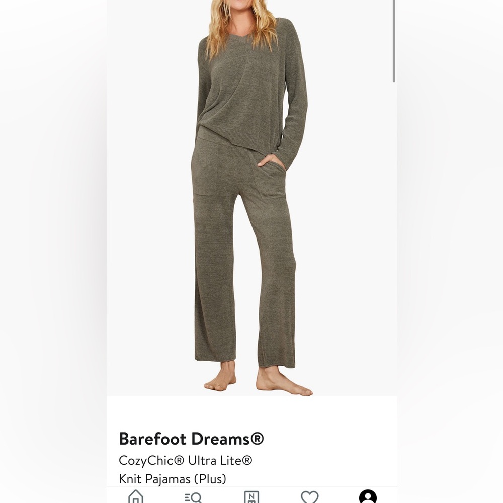 Barefoot Dreams CozyChic Ultra Lite Knit Pajamas - Olive size medium
